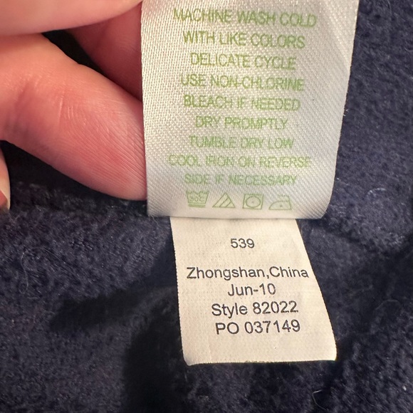 LILLY PULITZER Fleece Jacket Coat Navy Blue Pink Palm Tree Pockets Elbow Patch - Picture 12 of 16